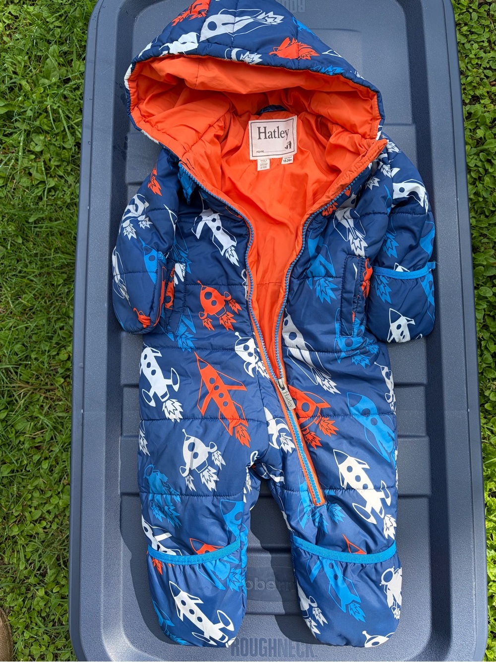 Hatley Navy, Orange & Blue Rocket Print Kids One-Piece